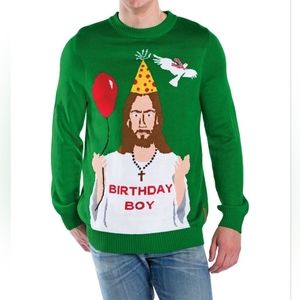 Tipsy Elves Green Birthday Boy Jesus Sweater Mens Size Small